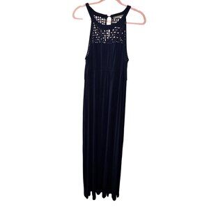 Daniel Rainn‎ Navy Blue Sleeveless Maxi Dress Large Crochet Stretch Boho Classic